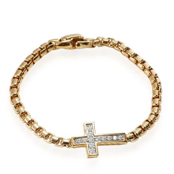 David Yurman Handbags - David Yurman Pave Collection Diamond Cross Bracelet in 18K Yellow Gold 0.46 CTW